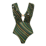 Women Swimwear 2PC Cover-up Swimsuit Ruffle Dongbei Printed Deep V One-piece Monokini Kimono Bikini Suit Summer Beachwear