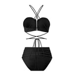 Sexy Red 3D Flower Swimwear Halter Bandeau Bikinis Sets High Wiast Swimsuit 2025 Women Ruched Bathing Suit Bikini Mujer Bather