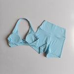 2PCS Nude Sexy Yoga Set Halter Neck Sports Bra And Shorts Breathable Fitness Training Underwear Slimming Beautiful Back Design