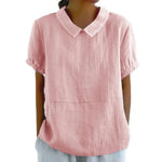 Summer Women Shirt Lapel Short Sleeve Solid Color Pullover Top Solid Color Loose Fit Shirt Tops Casual Streetwear