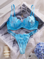 Women's Lingerie Sweety Lace Embroidery Underwear Set Blue Pure Desire Adult Underwear Fancy Transparent Intimate Lingerie Set