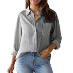 Women Shirt Lapel Long Sleeve Women's Shirts Single Breasted Shirt Tops with Patch Pocket Office Tops
