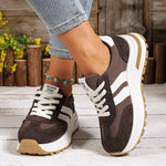 Fashion Stripe Thick Bottom Sneakers Women 2026 Autumn Platform Lace Up Sport Shoes Woman Anti Slip Thick Sole Running Shoes