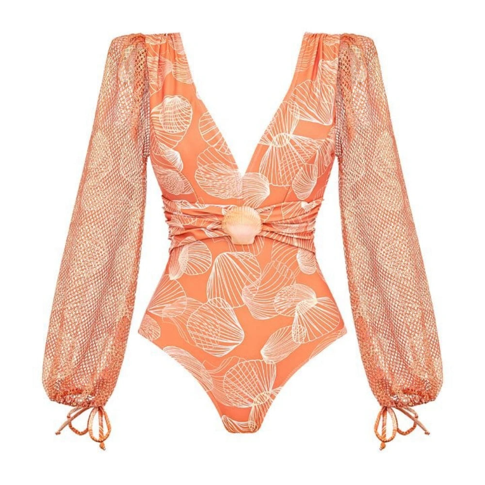 2025 New High Quality Elegant One Piece Swimsuit And Skirt Print Deep-V Lace-up Women Bikini Set Swimwear Party Bathing Suit