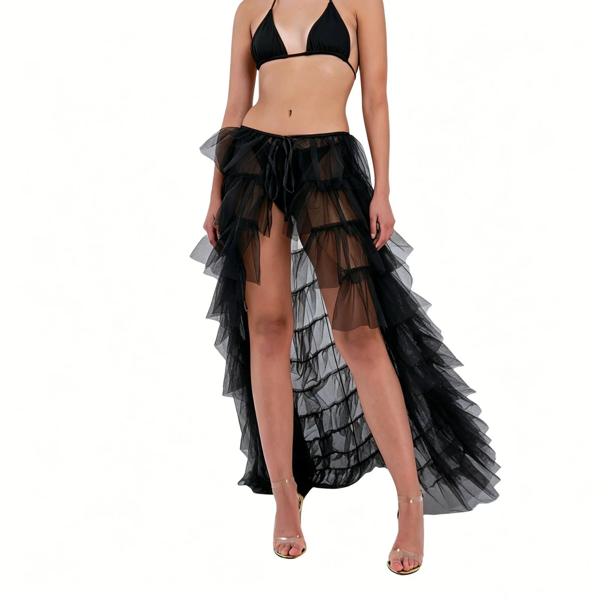 Fashion Long Tulle Skirt Women Elegant Princess Sexy Style Irregular Mesh Tutu Skirts Vintage Puffy Skirt Beach Cover-ups