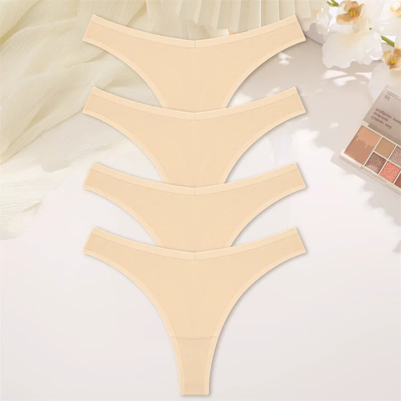 4PCS Women Seamless Thong Cotton Thin Strap Low Waist High Flexibility Panties Sexy Underwear Ladies Briefs T-back Soft Women