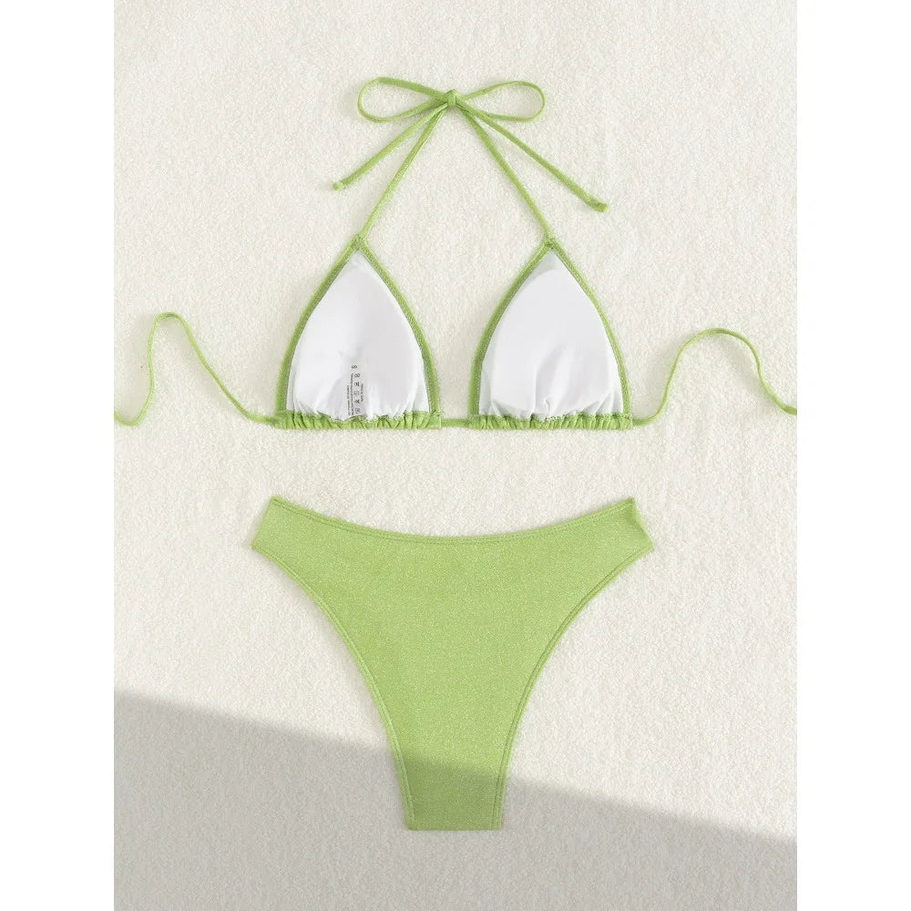 New Sexy Shell Thong Bikinis 2025 Swimsuits Women's Swimwear Female Beach Swim Wear Bathing Suits Brazilian Bikini Set Green