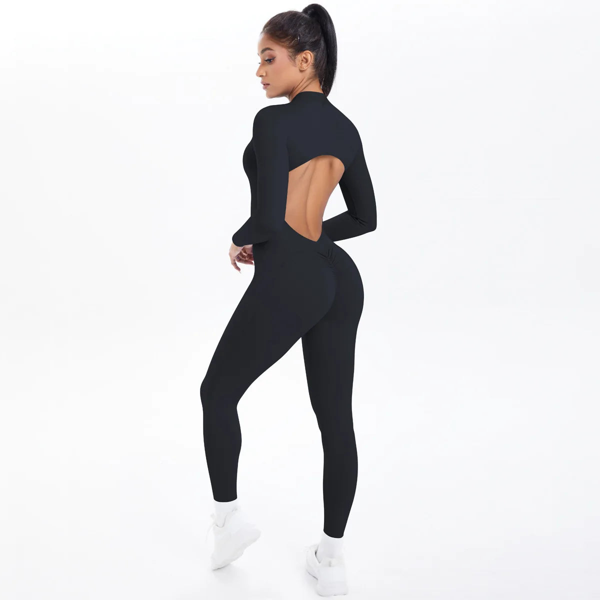 Women's Seamless Yoga Jumpsuits Sports Fitness Zipper Open Beauty Back Hip-lifting One-Piece Running Training Workout Bodysuits