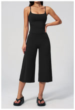Gym Workout Yoga Sets Women Square Neck Slimming Sports Tank Top Fitness Gym Suit Outdoor High Waist Flare Pants Two-piece Set