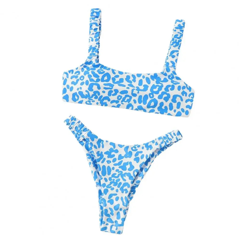 2 Pcs/Set Lady Swimwear Set Leopard Print Quick Dry Women Bathing Suit Slim Fit Wireless Summer Bikini Set For Beach