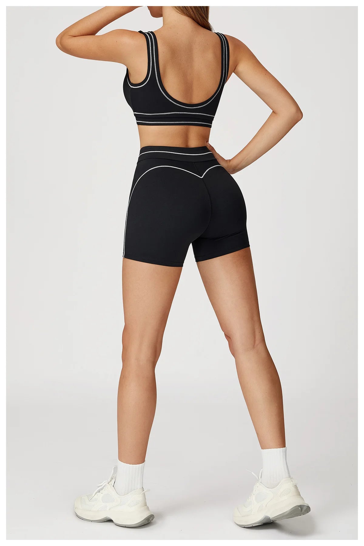 Quick Dry High Waist Yoga Shorts Contrast Color Blocking Splicing Training Sports Pants Push Up Hip Lifting Fitness Yoga Shorts