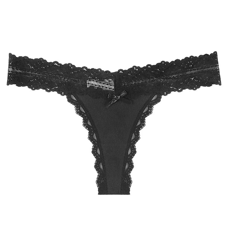 1pcs Low Waist Sexy Lace Elegant Lady Thongs Underwear Solid Breathable Sexy Lingerie Floral Female Panties Bow Women's G-string