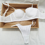 New 6 Color Women Cotton Underwear French Sexy 1/2 Cup Push Up Bra Set Fashion Fluorescent Summer Lace Bra and Thongs Lingerie
