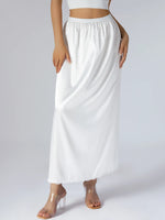 Women's Solid Color Skirts Elastic Waist Satin Underskirt Lace Trim Skirt for Under Dresses Black/White