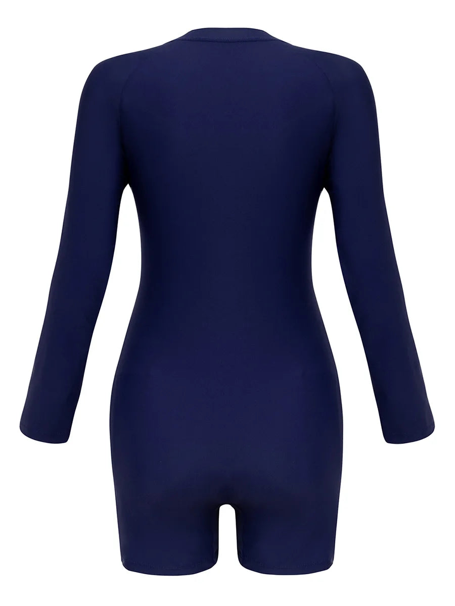 2026 Zipper Slim Swimsuit Women Long Sleeves One Piece Swimwear Female Bather Bathing Swimming Swim Surf Suit Beachwear