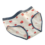 1-Pack Cute Strawberry Print Cotton Panties Sweet Striped Accents Women Low-Rise Underwear Breathable Soft Lingerie M-XL