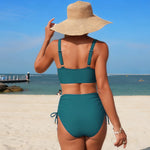 Vintage Drawstring Side High Waist Bikini Set 2026 Black Metal Strap V Neck Cross Push Up Swimwear Beach Bathing Suit Swimsuit