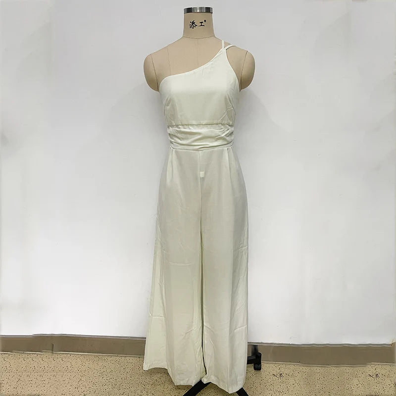 Foridol Waist Folds Backless Double Strap Casual Wide Leg Jumpsuit Long Pants Green 2025 New Female LooseJumpsuit