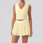 Tight Yoga Sets Women's Tracksuit Sexy Color Contrast Hollow Out Sports Bra High Waist Pleate Tennis Short Skirt Fitness Suits