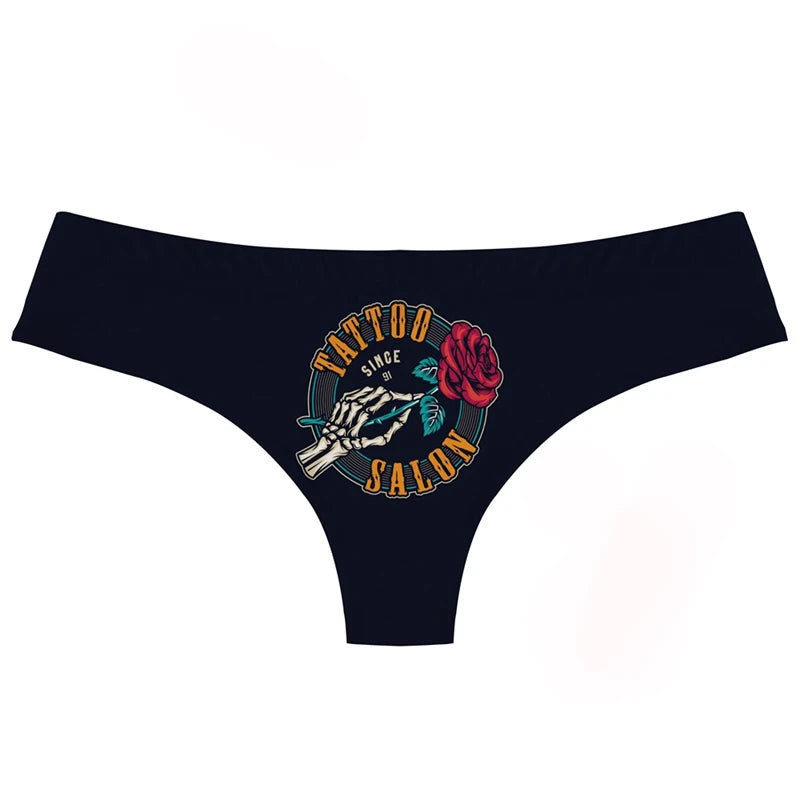 Valentine's Day Rose Flower Printed Women's thongs Elastic Low-Waist Ladies T-pants Comfortable Seamless Female G-string Tanga
