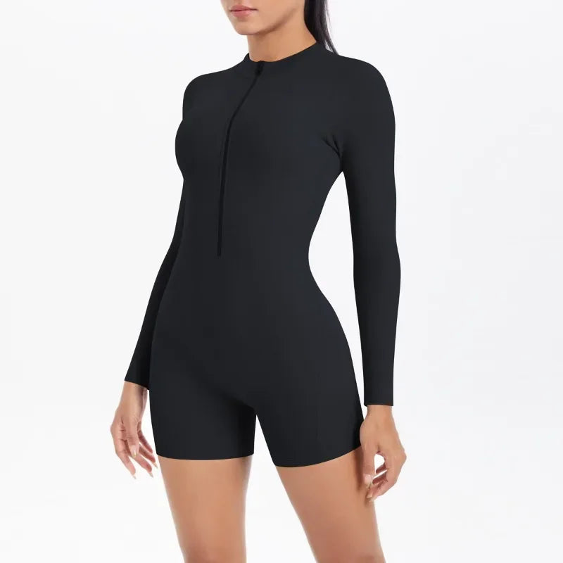 Women's Yoga Jumpsuits Sports Fitness Backless Half Zipper Peach Hip-Lifting Naked Feel Gym Running Workout One-Piece Bodysuits