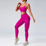 2 pcs/set Seamless Tight Pants Set Rose Red Tank Top Outfit Women's Clothing BreathableTrousersAthleisure Fitness Pants