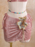 Women embroidery flower glitter metallic bikinis sets 3pcs with split mini skirt swimsuit bathing suit beach outfits biquini