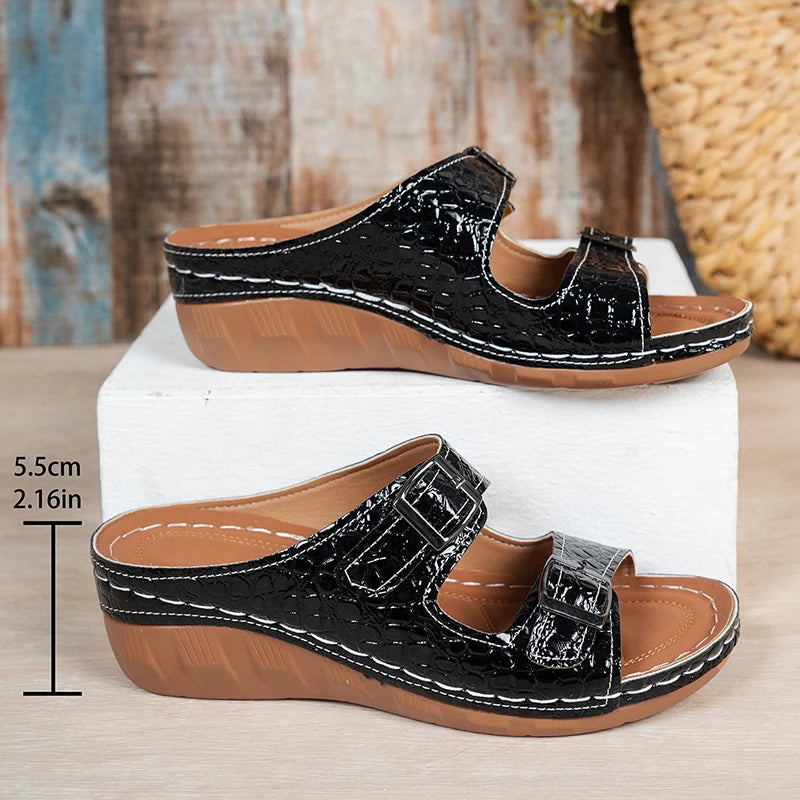 Lightweight Double Buckle Platform Sandals Women Gold Silver Summer Wedge Heeled Sandals Woman Open Toe Thick Sole Sandles 2026