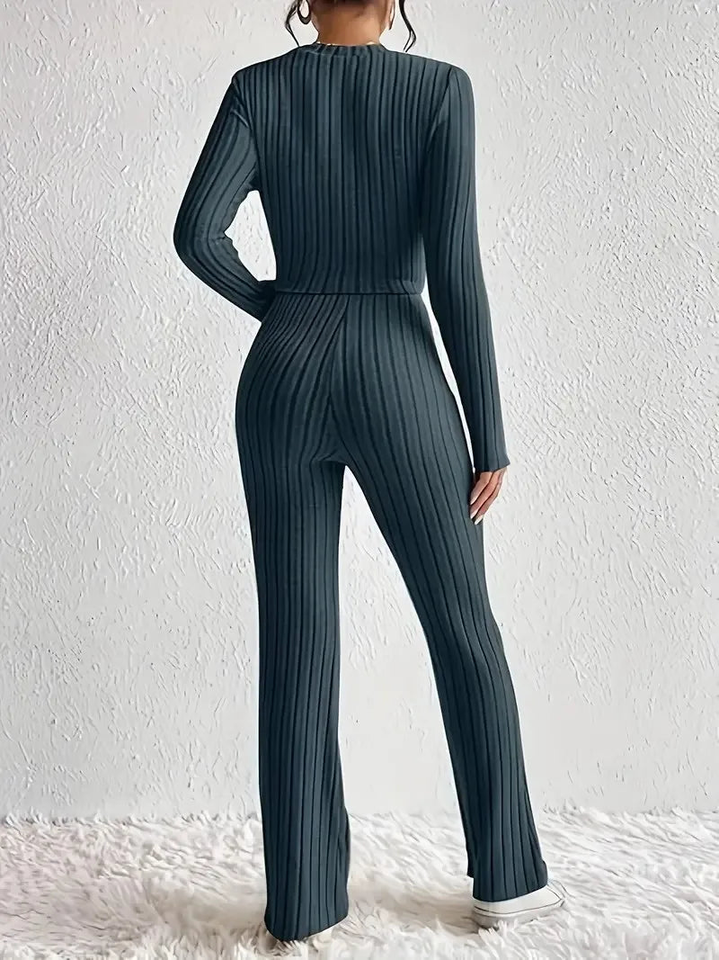 Autumn New Arrival Women's Sleepwear Home Outfit Two-Piece Set Casual Comfort Long Sleeve Short Top and Slim-Fit Pants Set Hot
