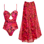 Cut Out Swimsuit And Cover Up Sexy Swimwear Women Floral Stars Swim Suit Push Up Bikini Bathingsuit Sliming Bodysuit Beachwear