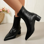2026 New Vintage Thick Heels Women Slim Ankle Boots Autumn Winter Pointed Toe Stripper Party Short Booties Zapatos De Mujer