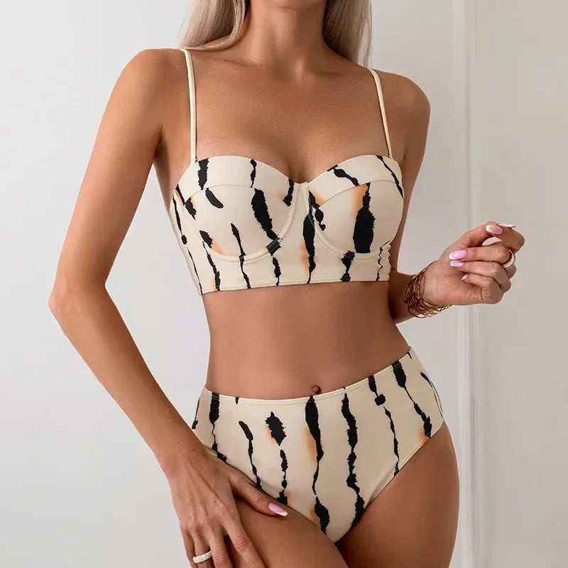 Print Two-Pieces Women Bikinis 2026 Push-Up Padded Bra High Waisted Bikini Set Swimsuit Swimwear Bathing Suit Beachwear Biquini