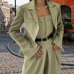 Women's Business Outfit Cropped Blazer Strapless Tube Top Jumpsuits 2 Piece Suit Set Belted Wide Leg Romper Office Work Clothes