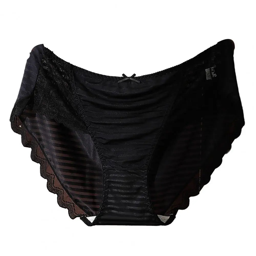 Anti-septic Women Underpants Women Panties Mid Waist Lace Bow Decor Tummy Control Butt-lifted Soft Stretchy Quick Dry Briefs