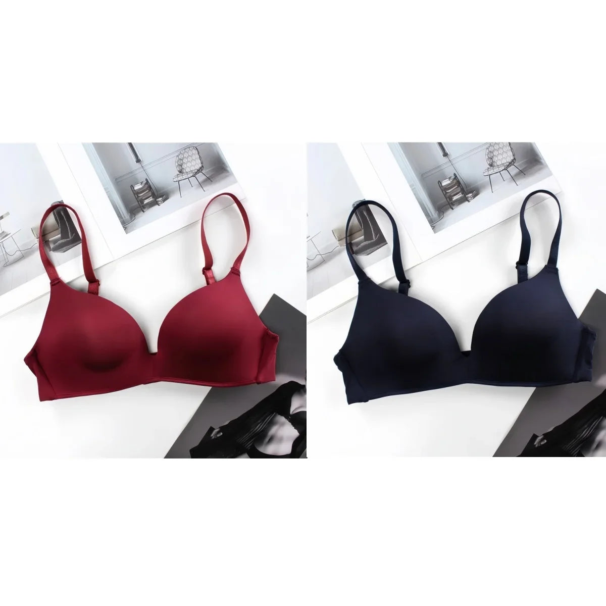 2Pcs/Set Padded Bras For Women Push Up Bra Underwear Non-wire Brassiere Sexy Lingerie Solid Color 3/4 Cup Comfort Intimates