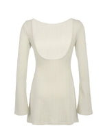 Women Spring Autumn Mini Dress Long Sleeve Crew Neck Backless Solid Color A-line Dress for Party Club