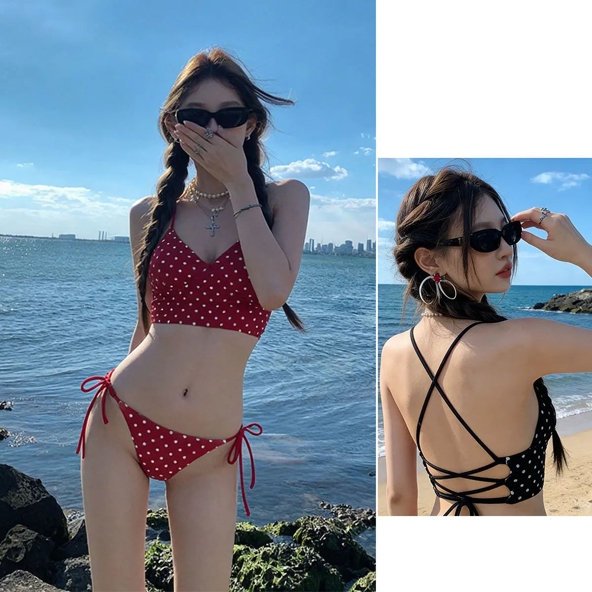 New 2026 Women's Bikini Dot Print Sets Sexy Triangle Cup Strap Split Hot Girl Swimsuit Bikini for Women Beach Hot Spring Suit