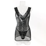 Toucheart 2PCS Lace See-through Hollow Out Sexy Interesting Thin Model Pajamas Panty Slim High Waisted Women Sexy Pajamas Set
