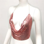 DEKA Bling Bikini Tops Deep V Neck Vest Backless Sequins Women Crop Top Night Club Diamonds Metal Tank Adjustable Halter Shiny