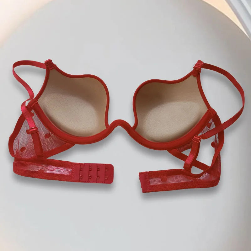 Low Cut Sexy Bra Underwire Red Plunge Push Up Padded Lingerie Bra T-shirt Lingerie Daily Bra