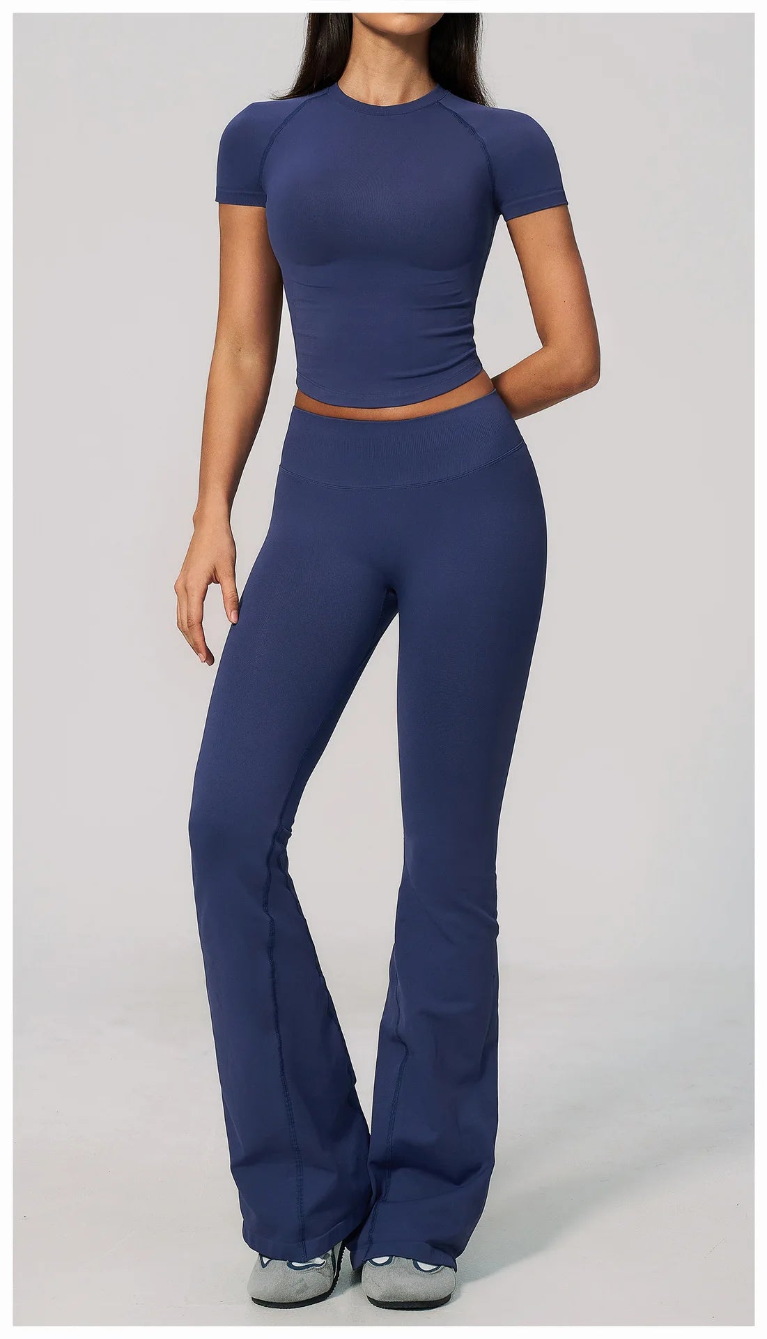 Seamless High Elasticity Yoga Sets Women Short Sleeve O Neck Sports T Shirts Workout Outfits Running Wide Leg Pants Fitness Suit