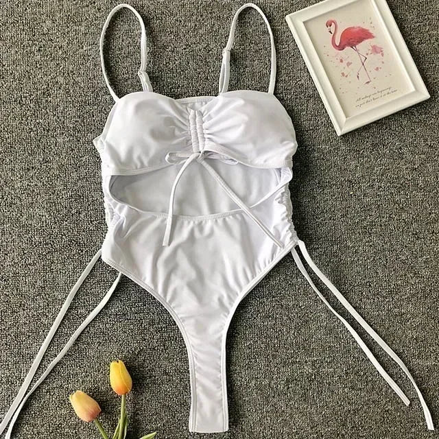 Neon Green Tummy Cut Out Female Swimwear One Piece Swimsuit Women Thong String Monokini High Leg Cut Bathing Suit Swim Bodysuit