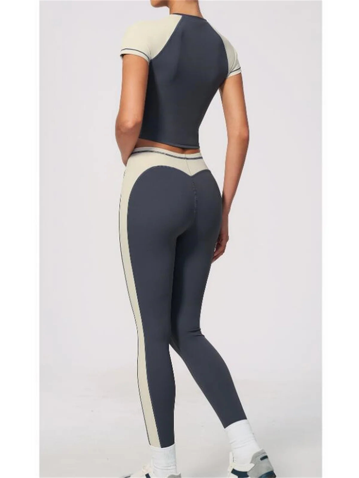 Nake Yoga Set Women's Tracksuit Color Contrast Short Sleeve Slim Sports T Shirts High Waist Leggings Fitness Clothes Gym Outfits