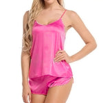 Women Satin Pajama Shorts Sets Mujer Strap Sleeveless Sexy Sleepwear Suit 2PCSV-Neck Cami Top Short Lingerie Female Nightwear
