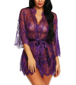 Romantic Lace Robe Set Women Sheer Floral Babydoll Lingerie Nightwear Belt Elegant Bridal Boudoir Sleepwear Mesh Nightgown