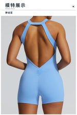 Short Sports Jumpsuit Women Hollow Out Backless Sleeveless High Elasticit Yoga One Piece Suit Tight Fitting Fitness Rompers