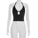 Women's Spring and Summer Camisole Studded Backless Navel Pullover Vest Top Fashionable and Sexy