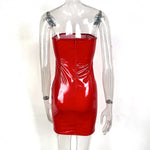 Glossy Leather Tube Top Mini Dress Women Fashion Sexy Backless Package Hip Slim Sleeveless Short Dresses Hot Girl Streetwear