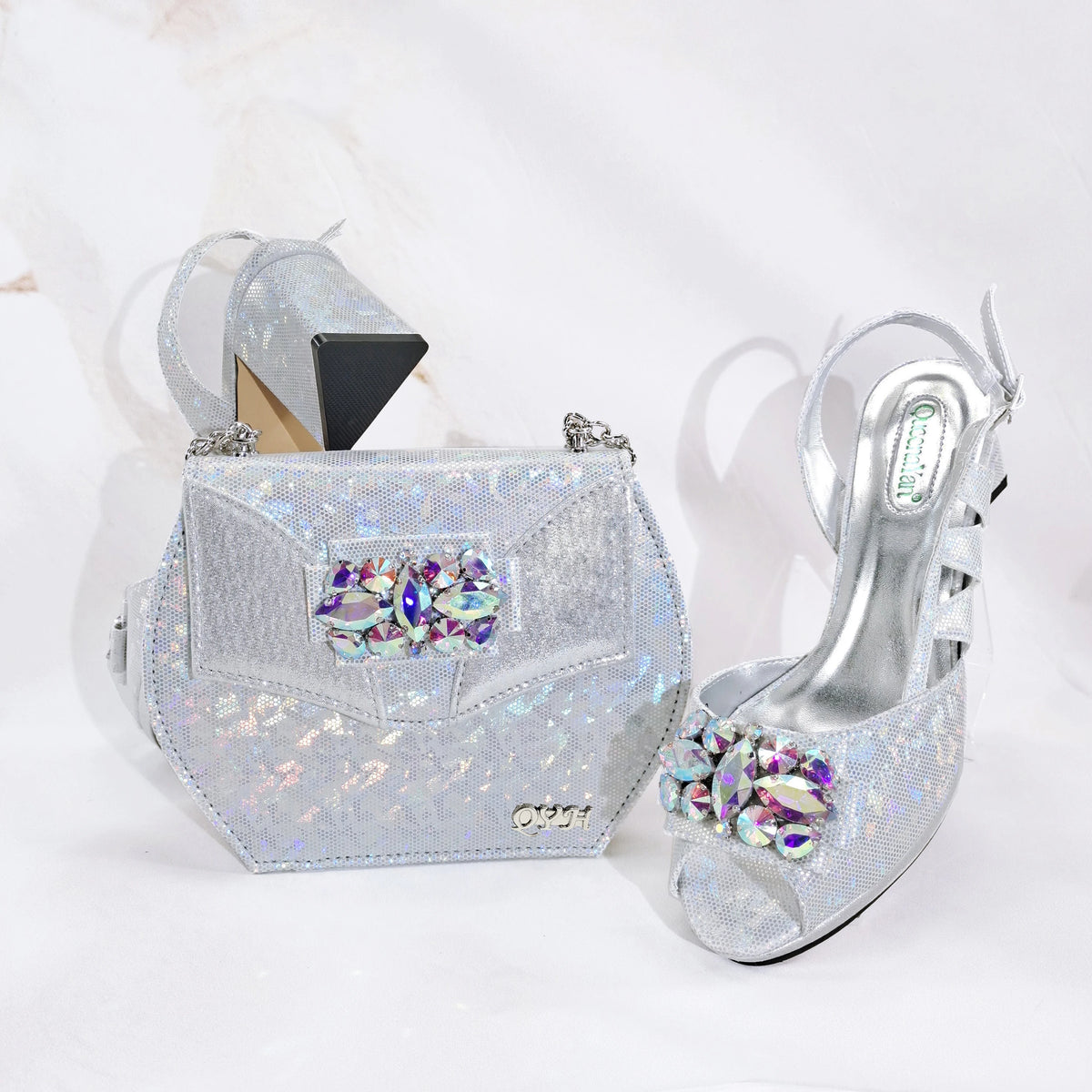 doershow beautiful brown Italian Shoes And Bag Sets For Evening Party With Stones Italian Leather Handbags Match Bags!! HS1-1