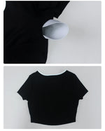 Summer Quick Drying Yoga Sets Women Black Patchwork Short Sleeve Cross Neck Sports Top High Waist Flared Pants Fitness Suits